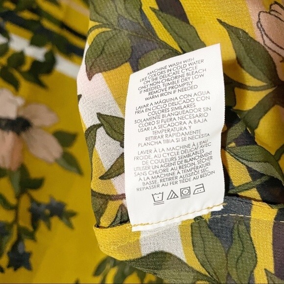 Cabi Top Trumpet Sleeve Yellow & Pink Floral Print Blouse Size Small Mod Boho - Picture 8 of 9